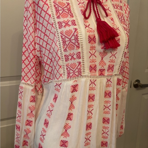 Sundance pink and white patterned flowy long sleeve boho blouse size M - Picture 4 of 16